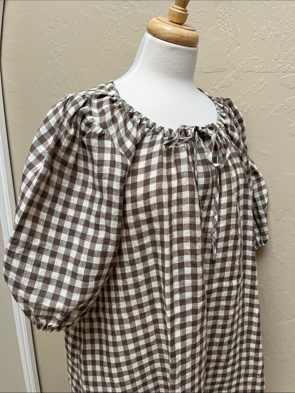 notPERFECTLINEN Mari Puff Sleeve Dress, Lightweight Chocolate Gingham, M, NWOT - Picture 4 of 14